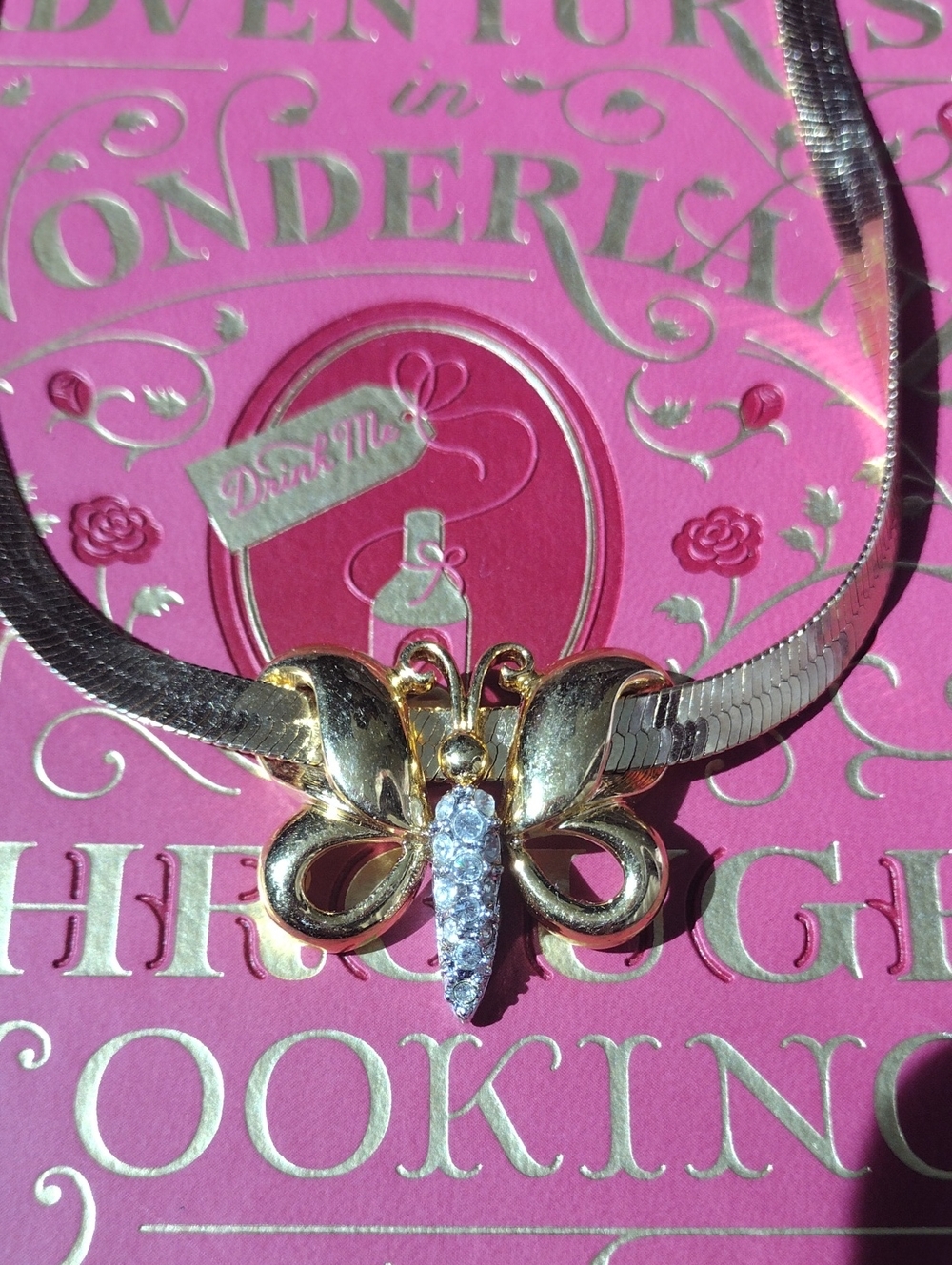 Gold Butterfly Pendant Necklace with Crystal Accents